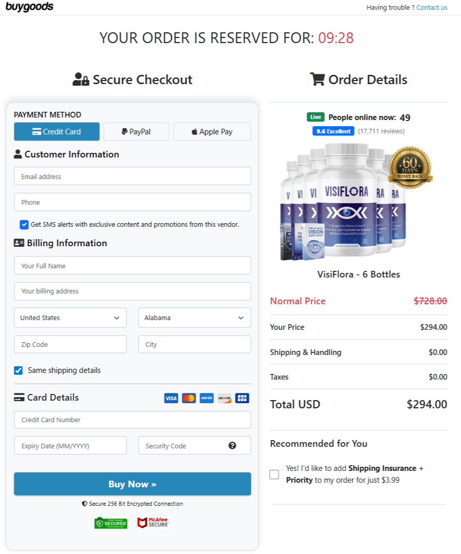 visiflora-checkout-page